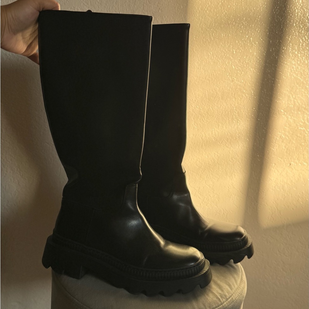 Mango high knee leather moto boots